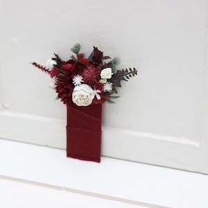 Pocket boutonniere Burgundy ivory white flowers Classic wedding Flower accessories Boutonniere Buttonhole Groom Groomsmen