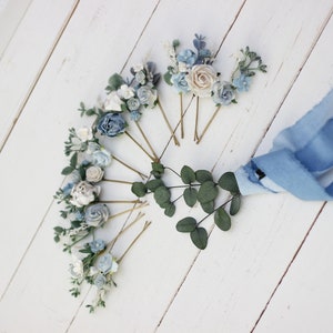 Dusty blue white hairpins/ Flower bobby pins /Floral headpiece/Bridal hairpiece/Flower accessories /Bridesmaid /Pale blue /Wedding hairpiece image 7