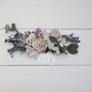 White lilac flower comb Bridal hair clip Eucalyptus floral comb Hair flowers Floral accessory Wedding comb Bridal headpiece Bridesmaid comb image 5