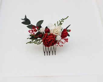 White red flower comb/Floral headpiece/Bridal hair comb/Flower accessories/Bridesmaid comb/Wedding hairpiece/Outdoor wedding