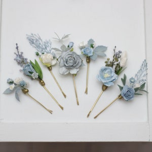 Dusty blue white hairpins/ Flower bobby pins /Floral headpiece/Bridal hairpiece/Flower accessories /Bridesmaid /Pale blue /Wedding hairpiece image 6