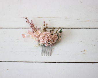 Blush pink girl floral comb  Floral headpiece Wedding clip Bridal hairpiece  Bridesmaid comb Rose peony  Hair flowers