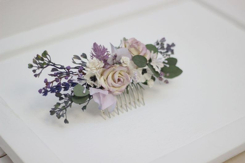White lilac flower comb Bridal hair clip Eucalyptus floral comb Hair flowers Floral accessory Wedding comb Bridal headpiece Bridesmaid comb image 7