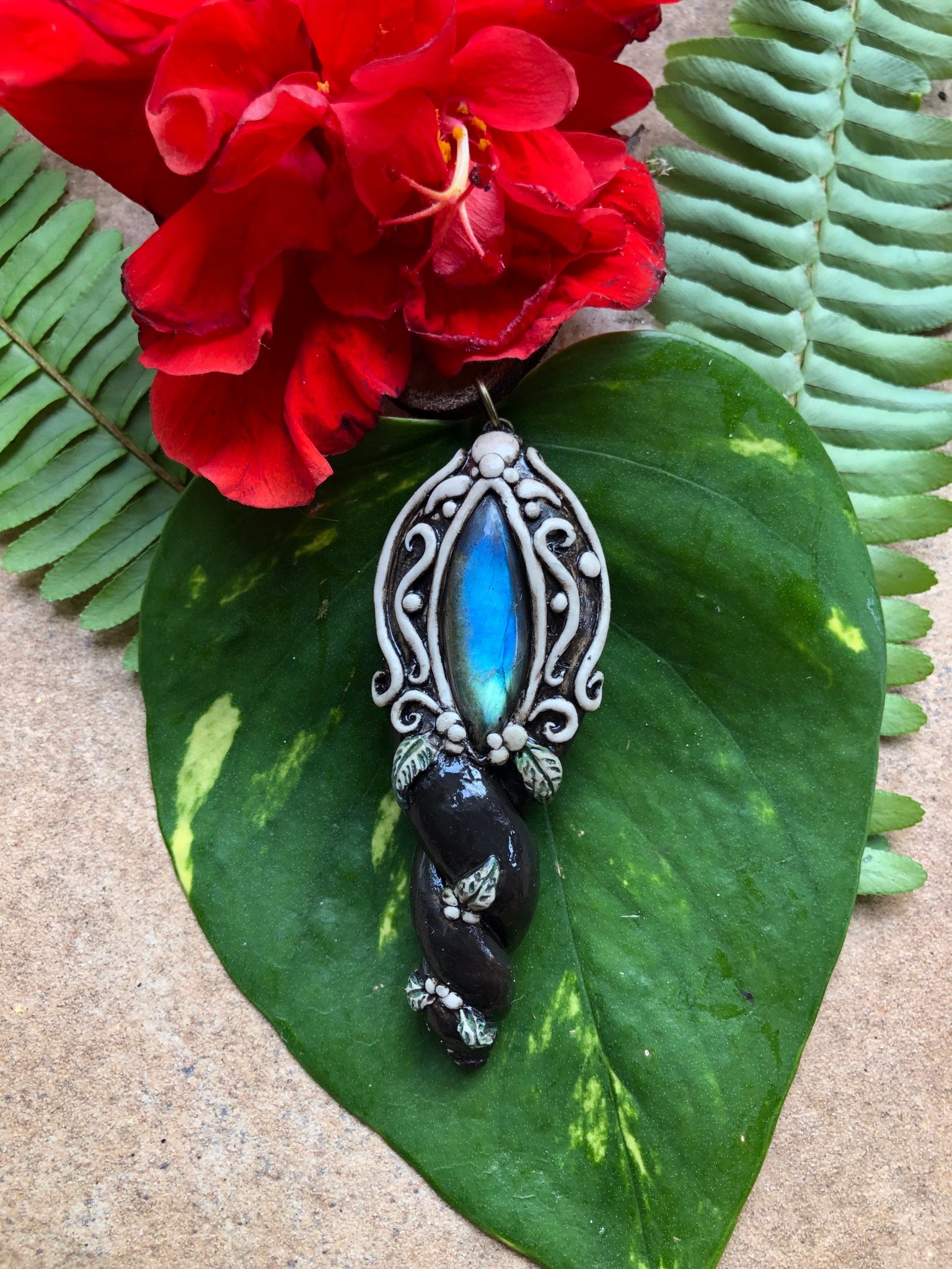 Ciondolo "goccia" In Labradorite E Ottone, Con Catenina - Foto 10