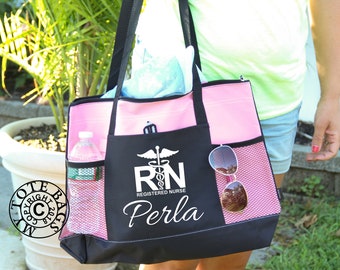 Personalized Bag with name, RN Nurse Bag personalized with Name, Heavy tote bag, zippered, Heavy canvas, Carryall, Registered Nurse Bag