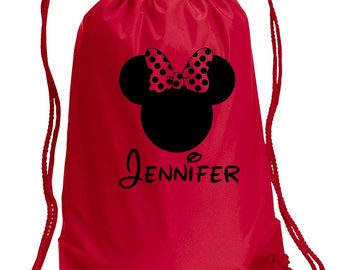 Minnie  Drawstring Bag, with Personalized name, Disney Bag, Minnie Drawstring Bag, Vacation bag, Family bags, Mickey Drawstring Bag