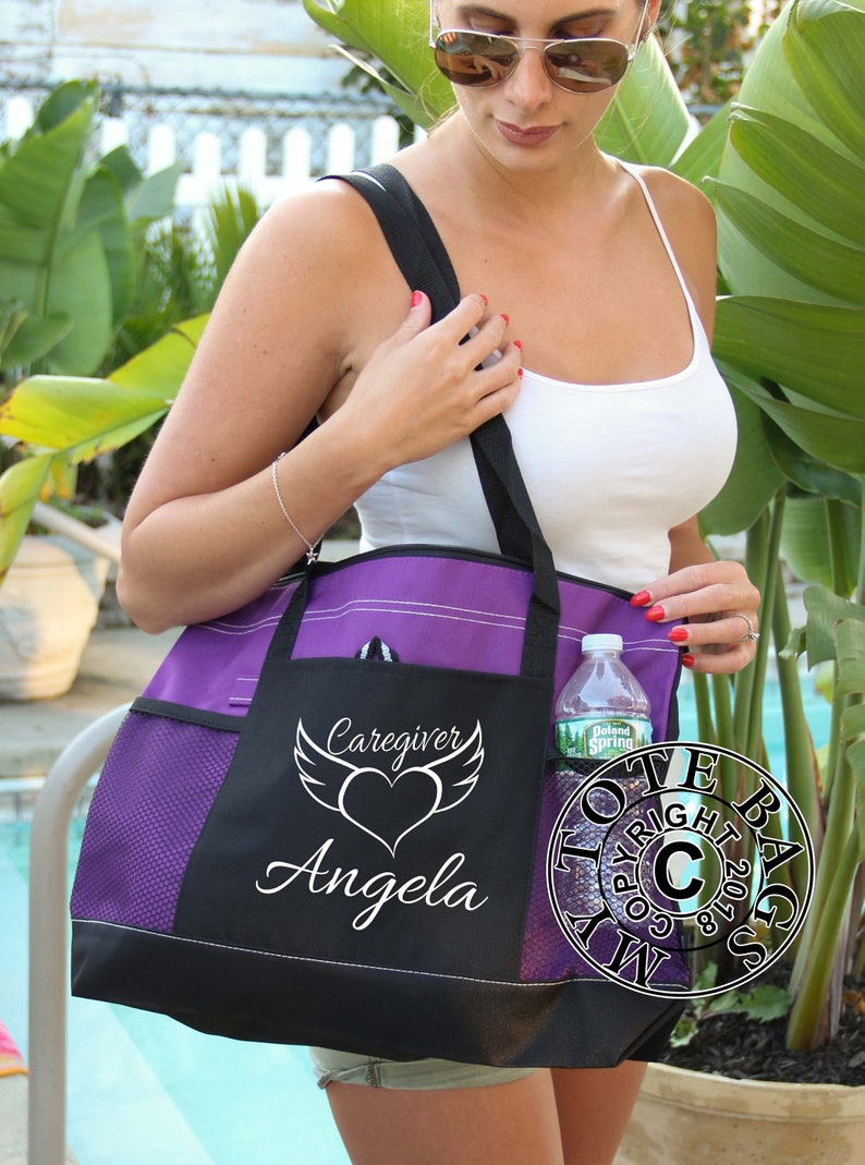 Caregiver Tote Bag Personalized With Name Caregiver Heart Bag | Etsy