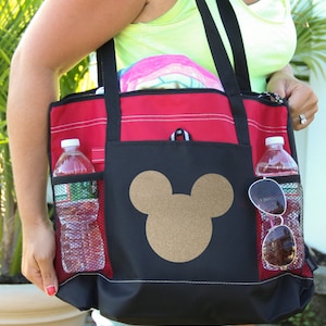 Mickey Mouse Bag, Gold Glitter, Heavy tote bag  zippered, Heavy canvas, Carryall,  Disney Bag, Minnie Mouse Bag, mickey tote