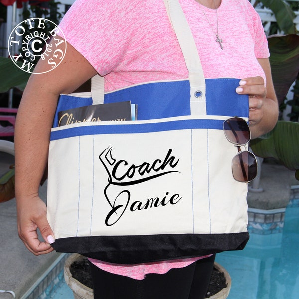 Coach Tote Bag, personalized with Name, Heavy tote bag, zippered, Heavy canvas, Carryall, Personalized Bag, Coach tote