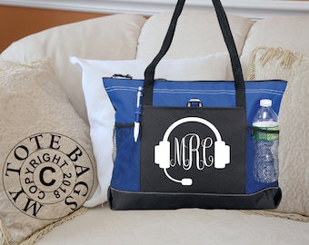 Personalized Bag, Dispatcher Heart Bag personalized with monogram, Heavy tote bag, zippered, Heavy canvas, Carryall, 911 Dispatcher