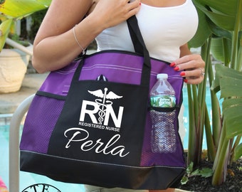 Registered Nurse Bag, Personalized Bag with name, RN Nurse Bag personalized with Name, Heavy tote bag, zippered, Heavy canvas,Nurse Bag