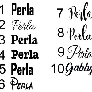 May include: A white background with black text. The numbers 1 through 10 are listed on the left side of the image. Next to each number is a name. The names are Perla, Perla, Perla, Perla, Perla, PERLA, Perla, Perla, Perla, and Gabby.