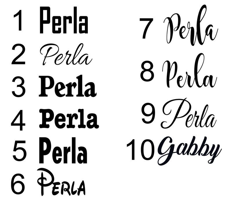 May include: A white background with black text. The numbers 1 through 10 are listed on the left side of the image. Next to each number is a name. The names are Perla, Perla, Perla, Perla, Perla, PERLA, Perla, Perla, Perla, and Gabby.
