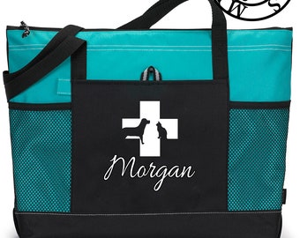 Veterinary Bag, Personalized Bag with Name, Veterinary Tote Bag, Doctor Bag, Canvas Heavy tote bag  zippered, Heavy canvas Carryall,