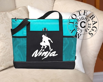 Ninja Tote Bag,  Karate School  Bag ,Gymnastics Canvas Heavy tote bag  zippered, Heavy canvas Carryall,