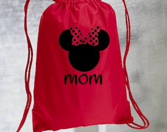 Minnie or Mickey Drawstring Bag, with Personalized name, Disney Bag, Minnie Drawstring Bag, Vacation bag, Family bags, Mickey Drawstring Bag