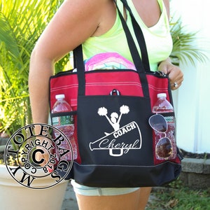 Cheerleading Coach Tote Bag,  Personalized Coach Bag with name, Cheerleading Canvas Heavy tote bag  zippered, Heavy canvas Carryall,