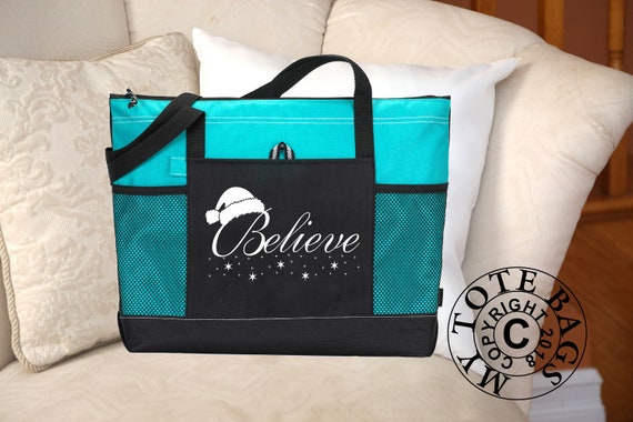 Believe Bag, Christmas Tote Bag, Polar Express  Bag, Christmas Canvas Heavy tote bag  zippered, Heavy canvas Carryall,