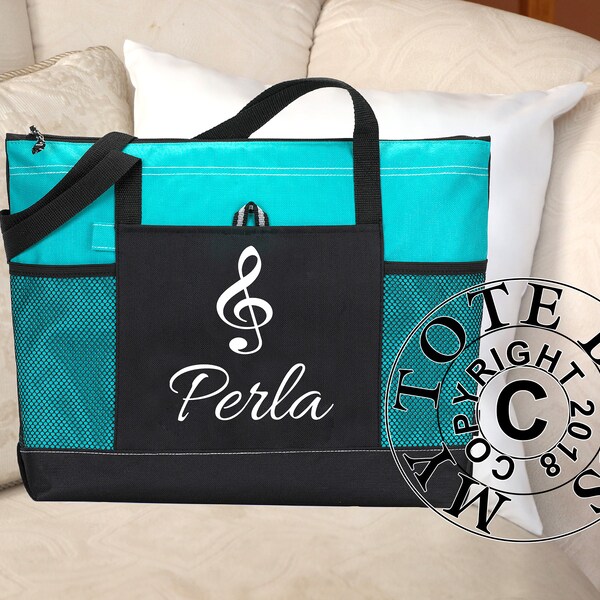 Personalized Music Teacher Bag, Notes Tote Bag, Music Notes Bag, Music Nots  Canvas Heavy tote bag  zippered, Heavy canvas Carryall,