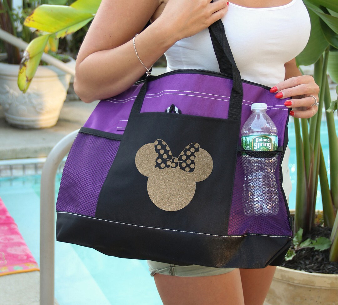 Minnie Mouse Bag, Gold Glitter, Heavy Tote Bag Zippered, Heavy Canvas ...