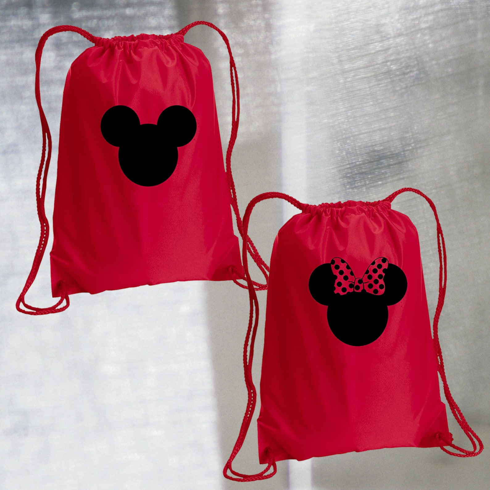 2 Zaini A Sacco Mickey E Minnie Mouse – Large Drawstring Bag Per Bambini E Bambine, Nuovi