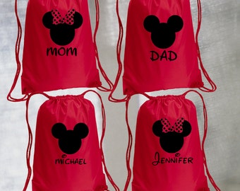 Minnie  Drawstring Bag, with Personalized name, Disney Bag, Minnie Drawstring Bag, Vacation bag, Family bags, Mickey Drawstring Bag