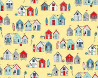 Sea Breeze Beach Huts Yellow 100% Cotton FatQuarter