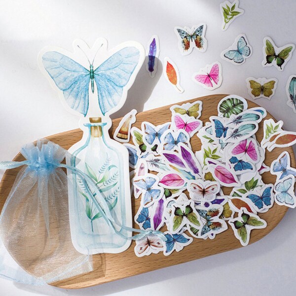 Set of 100 Natural Leaf Butterfly Paper Stickers Album Scrapbooking Kawaii