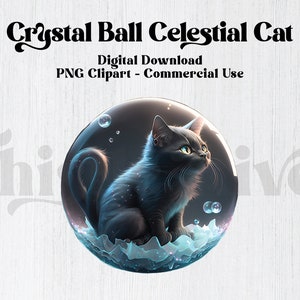 Crystal Ball Celestial Cat Clipart, Cartoon cat style, Celestial PNG, Magical clipart, Witchcraft PNG, Mystical clipart, Instant Download