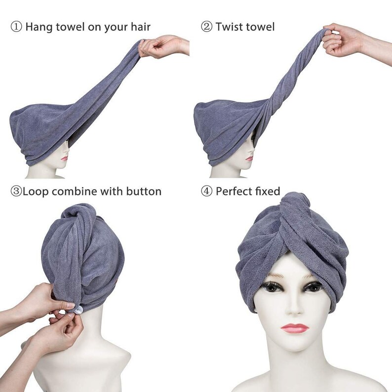 Microfiber Hair Towel Wrap White Drying Turban Head Hat Bun Etsy