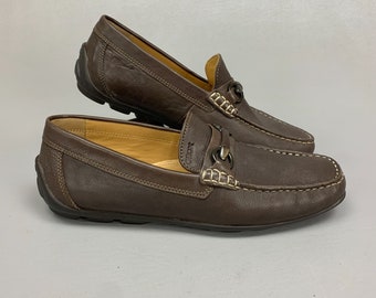 GEOX Brown Leather Buckle Loafer Slip-On Style 02254, Mens Size 8.5 New