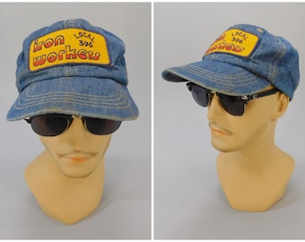 1970's Vintage Iron Workers Local 396 Denim Snap Back Baseball Cap Made in USA St. Louis MO Union Labor Size 6-5/8 to 7-5/8