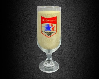 1984 Los Angeles Olympics Budweiser Beer Glass 1980s Vintage 12oz 7-Inch Footed Drink Glass