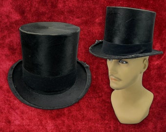 Stovepipe Top Hat in Black Beaver Fur, 19th Century Copperfield Victorian Era Mad Hatter Steampunk Style by Dunlap & CO, Size 7 Medium