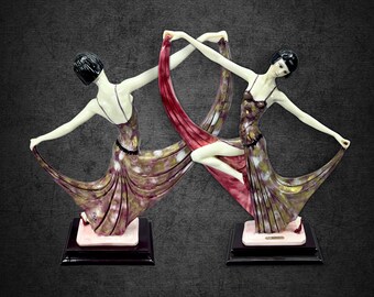 A. Santini Art Deco Dancer 15" Alabaster Marble & Resin Dancing Sculpture, Made in Italy by Amilcar Santini