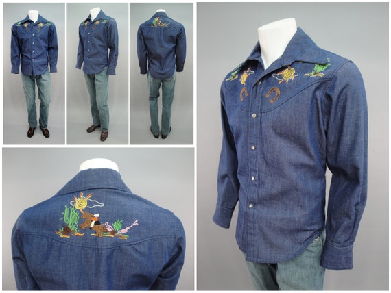 Kleding Herenkleding Overhemden & T-shirts Oxfords & Buttondowns Vintage Hand Embroidered Big Mac Button Down Cotton Americana Casual Workwear 