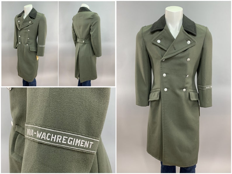 East German Army Trench Coat NVA WACHREGIMENT Cuff Band Officers Great Coa, Mens Size Small Sk 44 Double Breasted Trenchcoat Made in Germany image 1