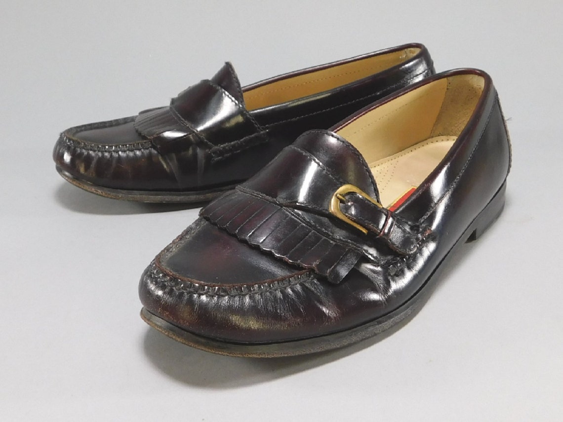 1980s Vintage Cole Haan Loafers in Oxblood Leather with Kiltie | Etsy