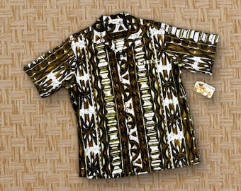 1970s Vintage Tropicana Hawaiian Aloha Shirt, Island Style Batik Tiki Pattern, Mens Size 40"