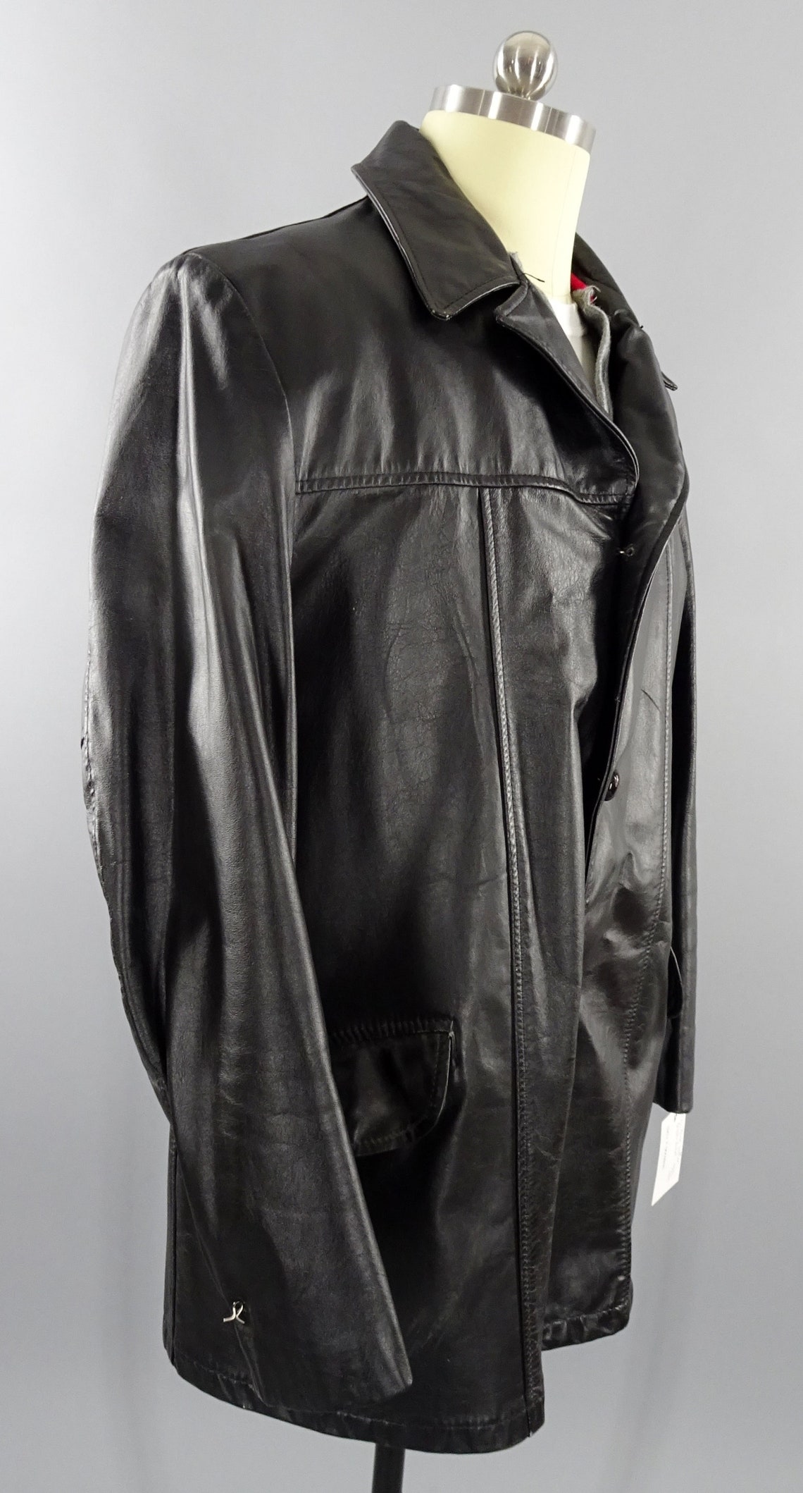 1970s Vintage Black Leather Jacket 3/4 Length Mafia Gangster Etsy