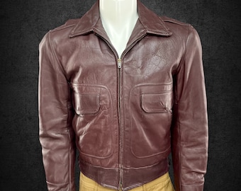 A2 Brown Leather Flight Jacket Genuine Front Quarter Horsehide by Campus Mens Size 40, Original 1950s Vintage Aviator Style