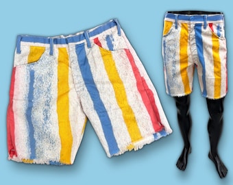 Vintage 1990s Multicolor Denim Striped Cut-Off Shorts, Mens Summer Pants