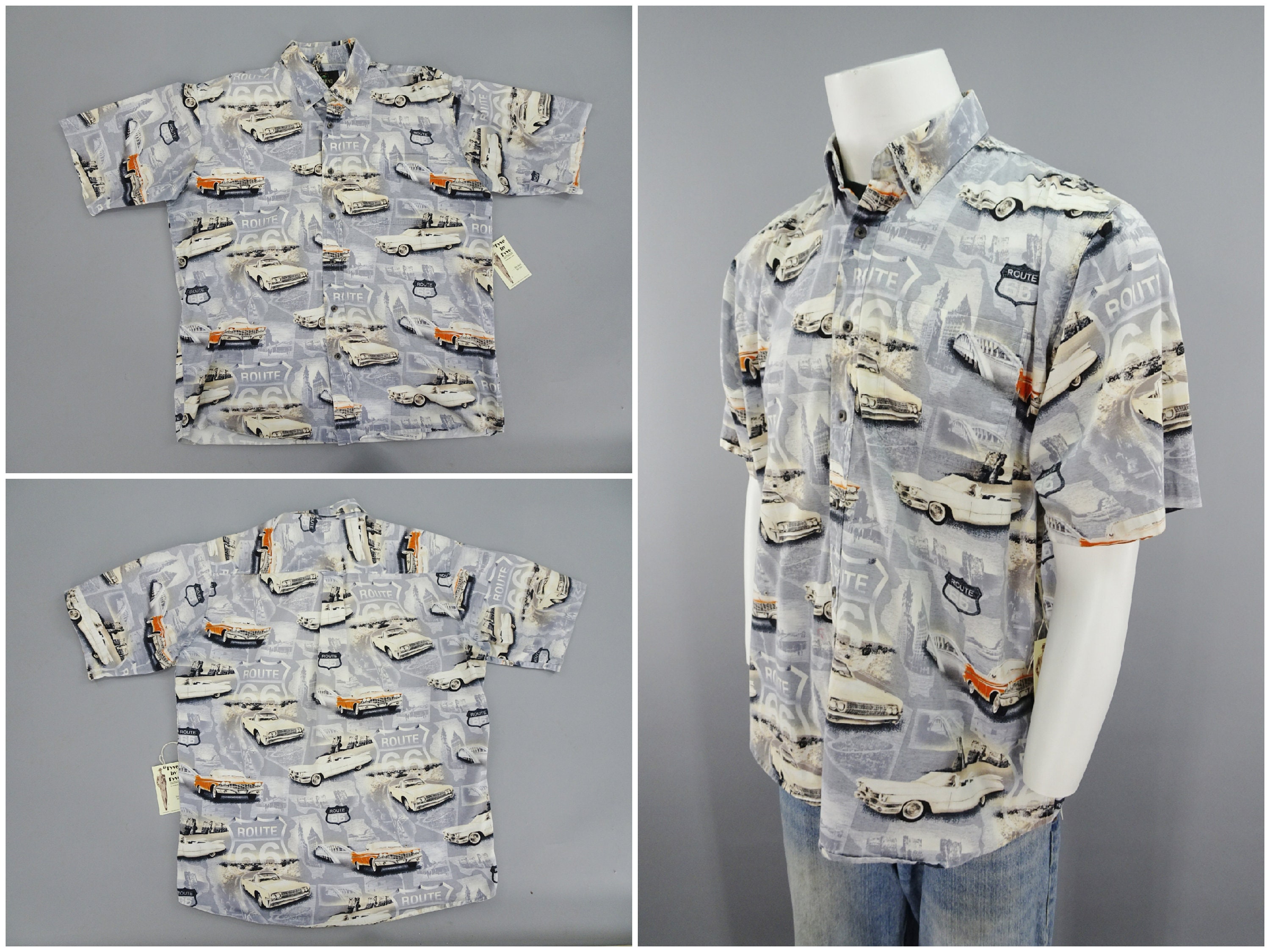 Vintage Route 66 Mens Hawaiian Shirt Made in Hawaii USA