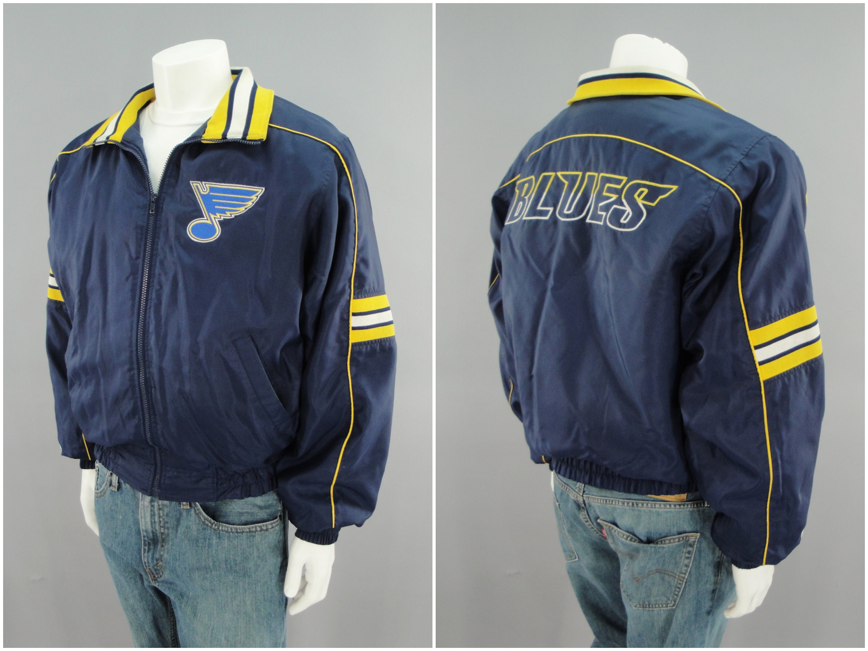 St Louis Blues Jacket Mens Medium Blue Yellow 1/4 Zip Pullover NHL Hockey  Adult