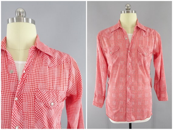 Vintage 1970s Western Shirt Panhandle Slim Red & White | Etsy