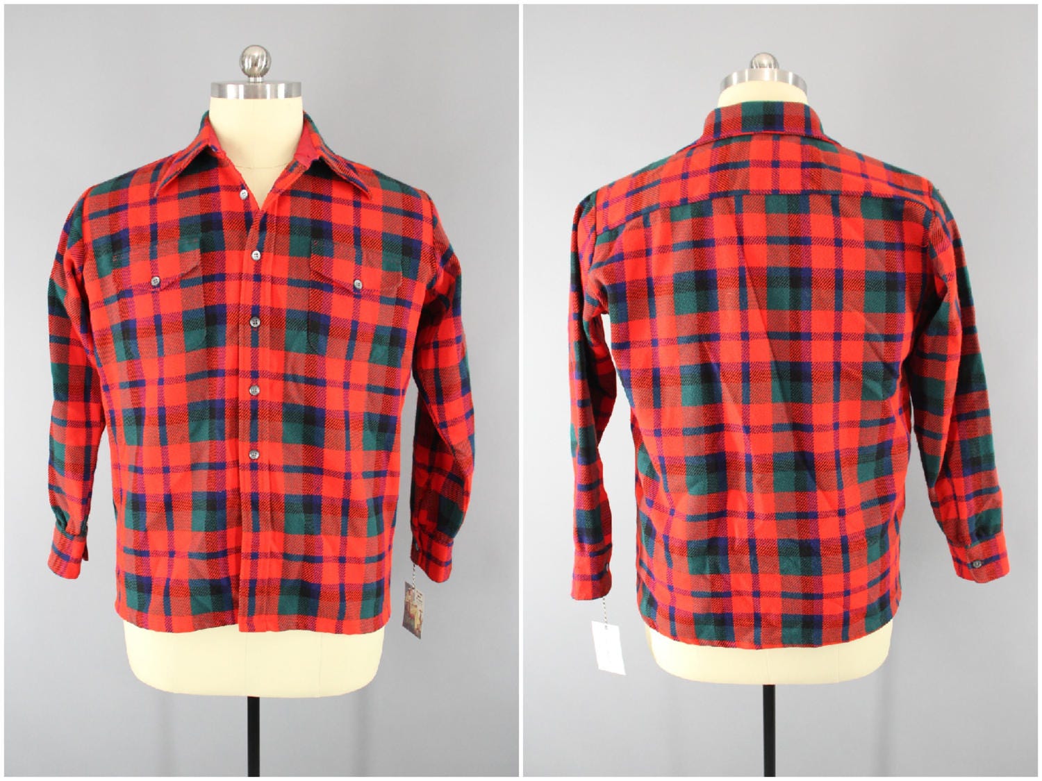 Vintage 1970s Plaid Flannel Shirt / 70s Men's Work Shirt / | Etsy