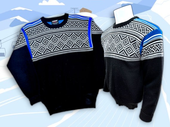 OSSI Skiwear Ski Sweater, Crew Neck, Nordic Design, 1960s 1970s 
