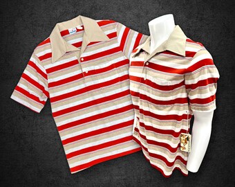 1970s Vintage Mens Rugby Stripe Polo Shirt Styled in California for JC Penney, Mens Size 44, Cotton Blend, Classic 70s - 80s Style, Minty!