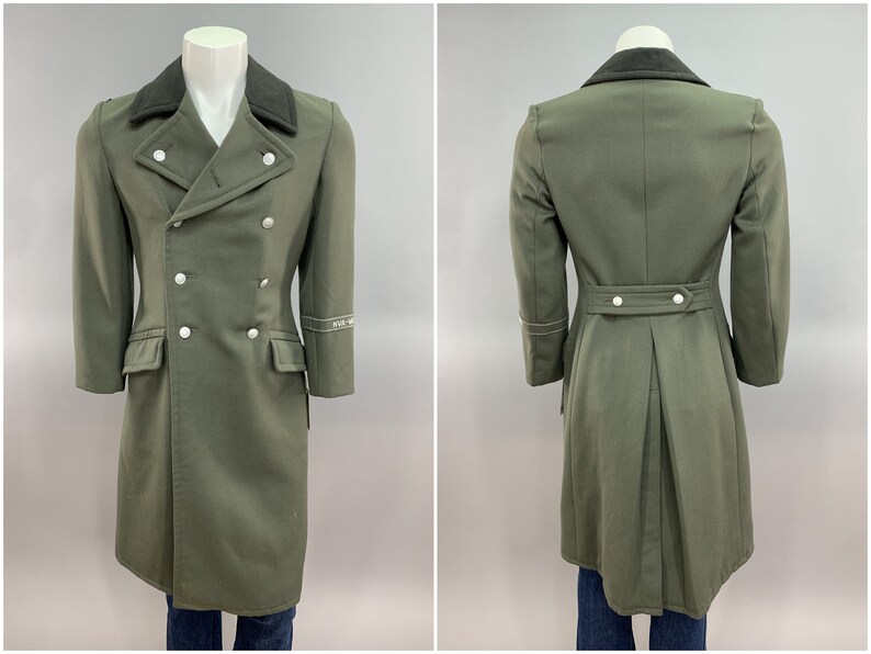 East German Army Trench Coat NVA WACHREGIMENT Cuff Band Officers Great Coa, Mens Size Small Sk 44 Double Breasted Trenchcoat Made in Germany image 10