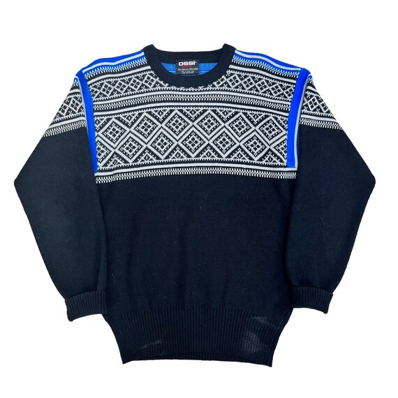 OSSI Skiwear Ski Sweater, Crew Neck, Nordic Design, 1960s 1970s 